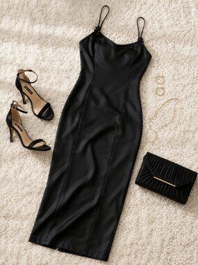 Katia Rae Black V-Neck Bodycon Knit Midi Dress XXS NWT